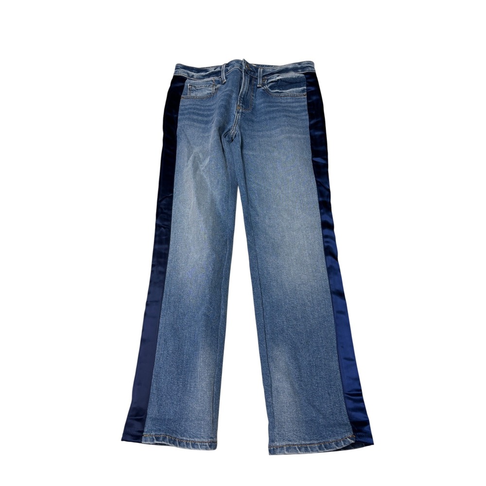 Driftwood Candace Satin Tuxedo Stripe Straight‎ Leg Jeans Blue Womens 25X25